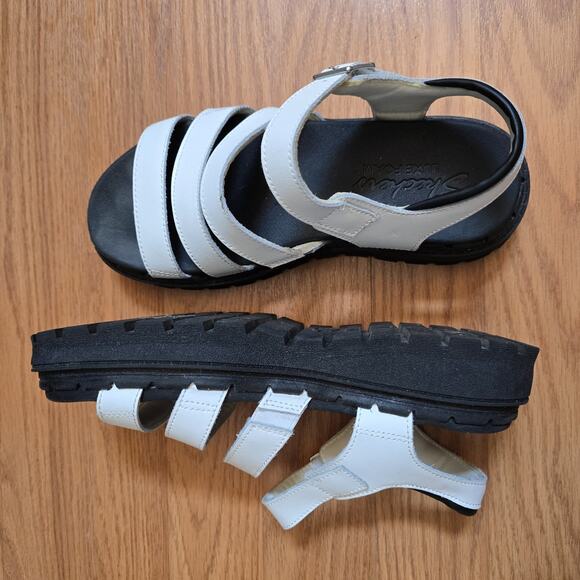 Skechers Luxe Foam Black White Low Wedge Sandals Women’s 7.5/8 Comfort Straps - Picture 4 of 8